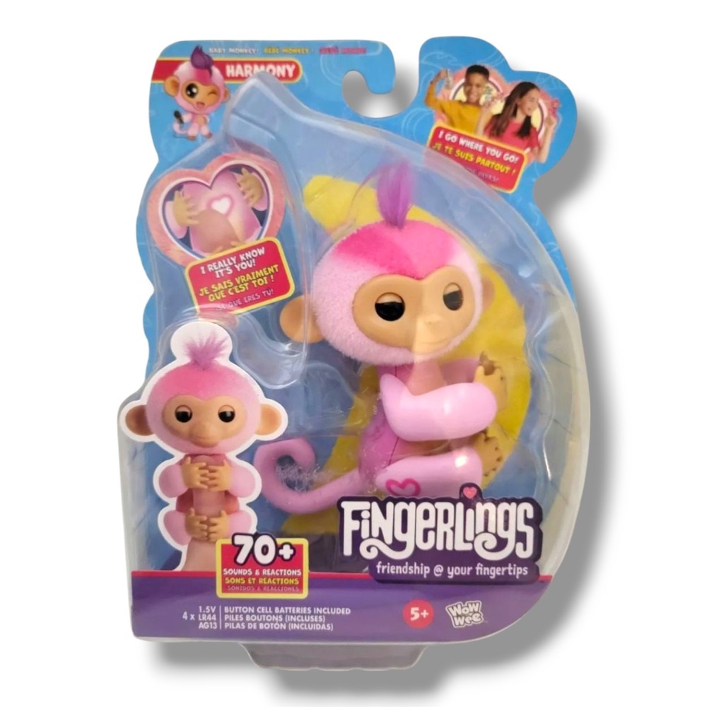 Fingerlings "Harmony" Pink Fuzzy Finger Monkey With  70+ Sounds & Reactions, New